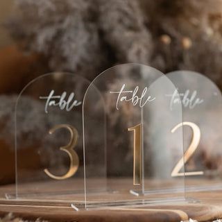 Arched Table Numbers- Clear and Gold